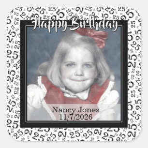 25 Your Photo Random Number Pattern Black/White Square Sticker