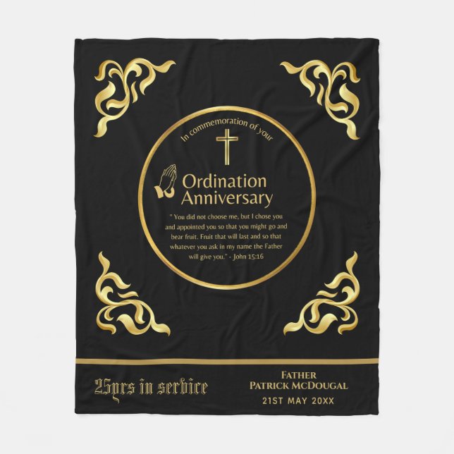 25th 50th ANY Priest Ordination Anniversary Gift Fleece Blanket (Front)
