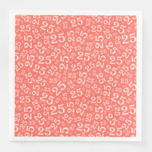 25th Age Random Number Pattern Coral/White Napkin