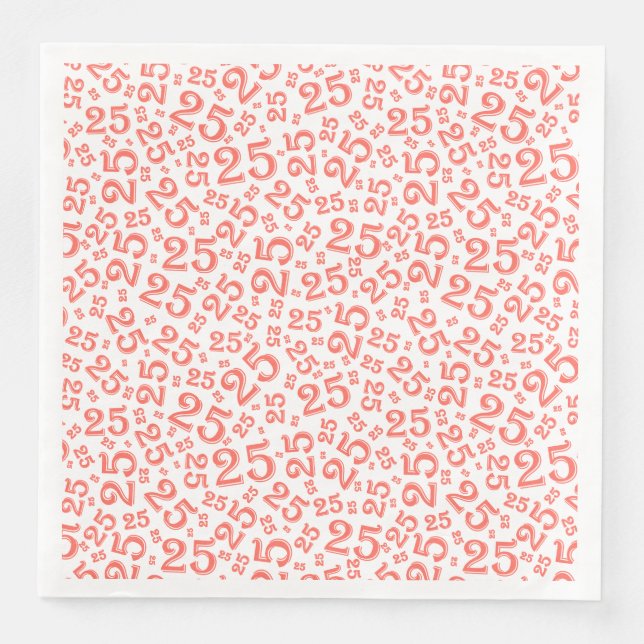 25th Age Random Number Pattern Coral/White Napkin (Front)