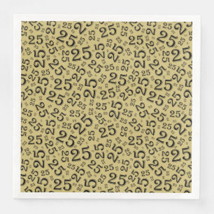 25th Age Random Number Pattern Gold/Black Napkin