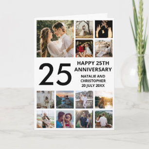 25th Anniversary 13 Photo Collage Black and White Card