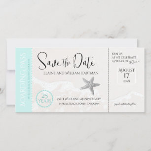 25th Anniversary Beach Boarding Pass Save the Date