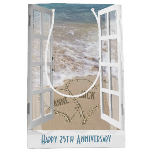 25th Anniversary Beach Hearts Medium Gift Bag