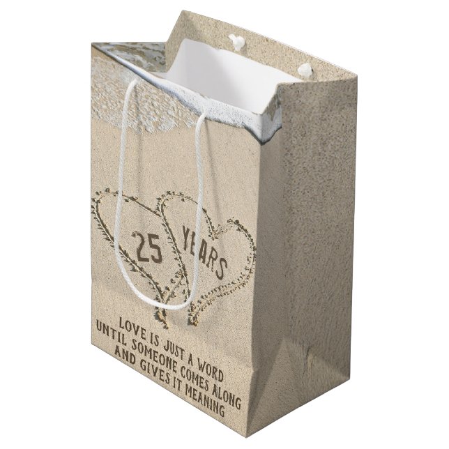 25th Anniversary Beach Hearts Medium Gift Bag (Front Angled)