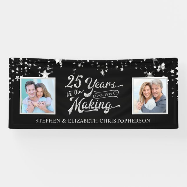 25th Anniversary Black & Silver Then & Now Photos Banner (Horizontal)