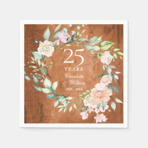 25th Anniversary Boho Rustic Wood Roses Garland Napkin
