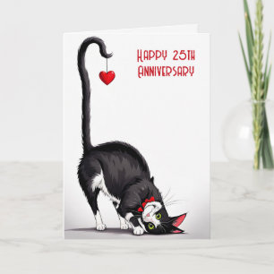 25th Anniversary Cat With Red Heart Card