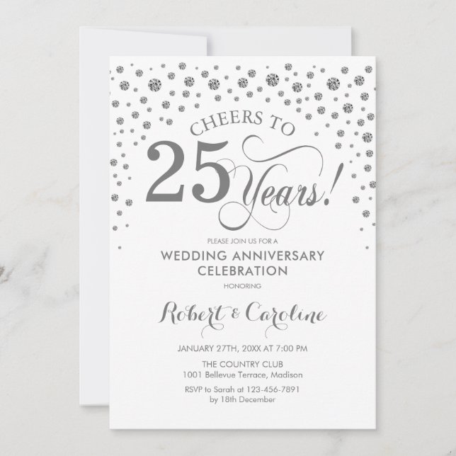 25th Anniversary Celebration - Silver White Invitation (Front)