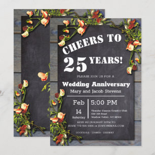 25th Anniversary Chalkboard Floral Border Invitation