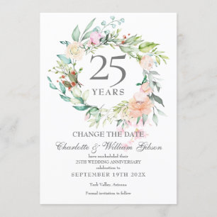 25th Anniversary Change the Date Roses Floral  Invitation