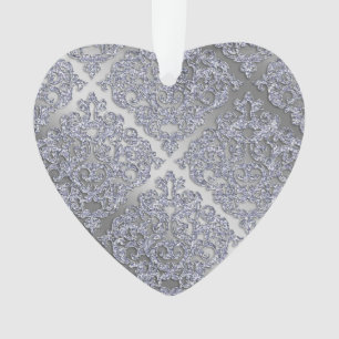 25th Anniversary Christmas Sparkle Silver Damask Ornament