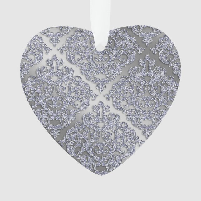 25th Anniversary Christmas Sparkle Silver Damask Ornament (Front)