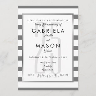 25th Anniversary Classic Silver Stripe Art Deco  Invitation