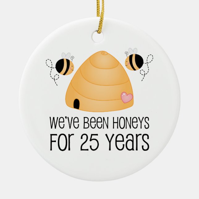 25th Anniversary Couple Gift Ceramic Tree Decoration (Front)