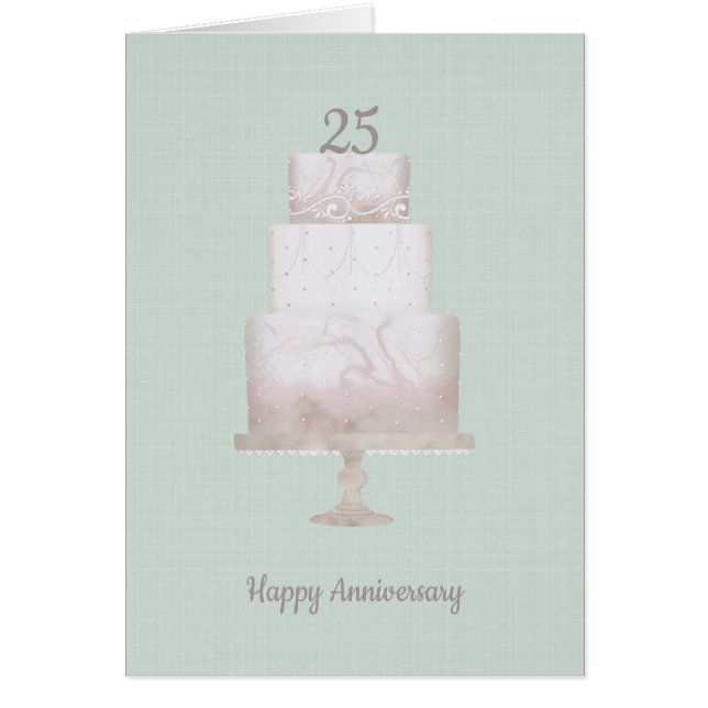 25th Anniversary Custom Cake Green Linen Card (Front)