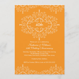 25th Anniversary Damask Invitation Orange White