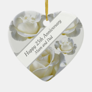 25th Anniversary editable Silver Rose  Ceramic Tree Decoration