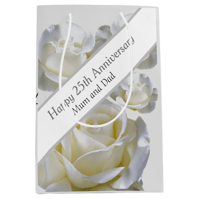 25th Anniversary editable Silver Rose   Medium Gift Bag (Front)