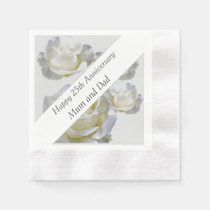 25th Anniversary editable Silver Rose Napkin