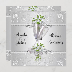 25th Anniversary Elegant Silver White Floral Invitation