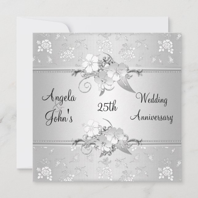 25th Anniversary Elegant Silver White Floral Invitation (Front)