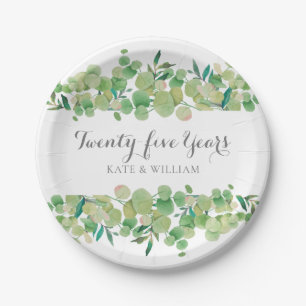 25th Anniversary Eucalyptus Floral Greenery  Paper Plate