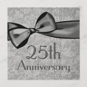 25th  Anniversary Faux Satin Bow Metallic Paper Invitation