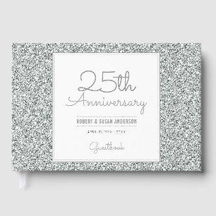 25th Anniversary Faux Silver Glitter Guest Book