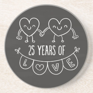 25th Anniversary Gift Chalk Hearts Coaster