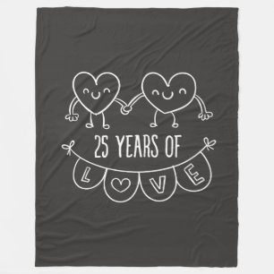 25th Anniversary Gift Chalk Hearts Fleece Blanket