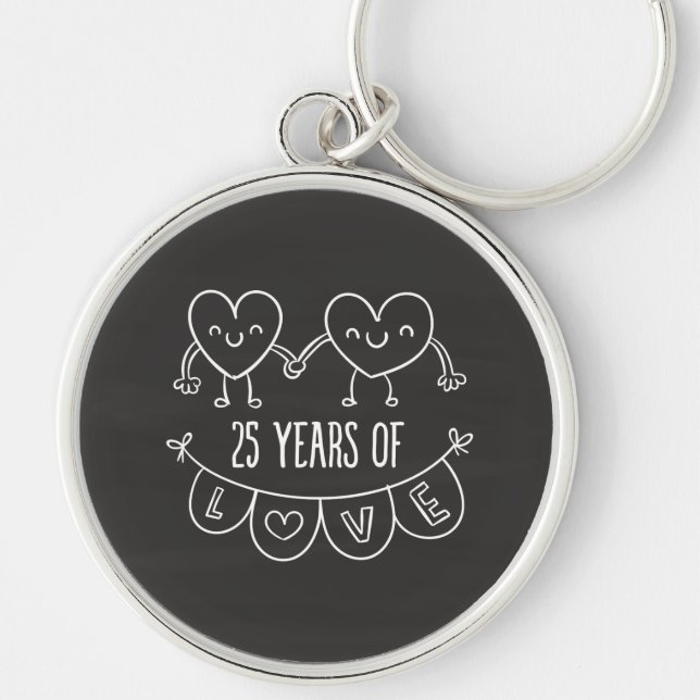 25th Anniversary Gift Chalk Hearts Key Ring (Front)