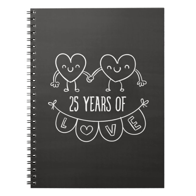 25th Anniversary Gift Chalk Hearts Notebook (Front)