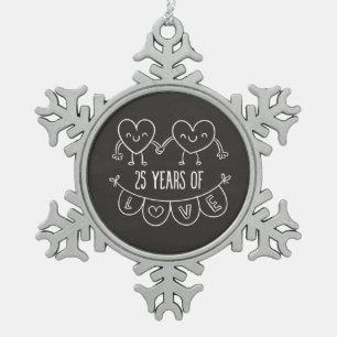 25th Anniversary Gift Chalk Hearts Snowflake Pewter Christmas Ornament