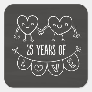 25th Anniversary Gift Chalk Hearts Square Sticker