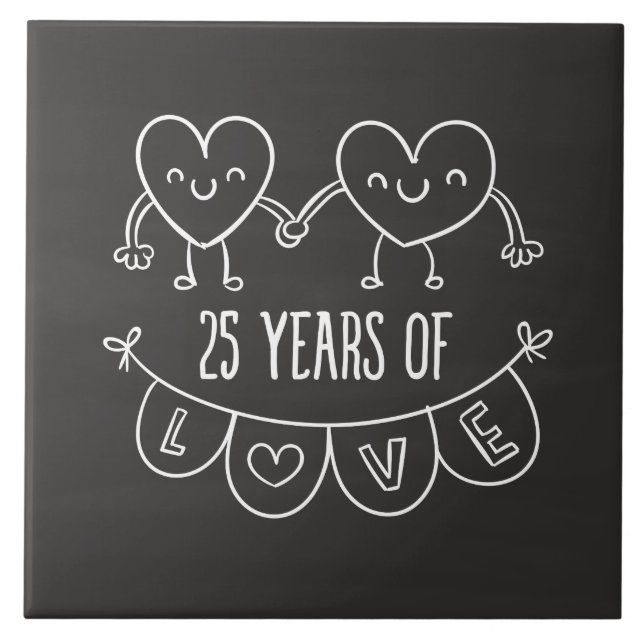 25th Anniversary Gift Chalk Hearts Tile (Front)