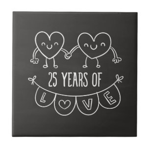 25th Anniversary Gift Chalk Hearts Tile