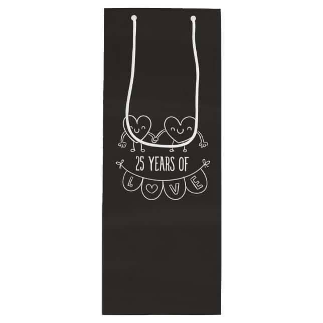 25th Anniversary Gift Chalk Hearts Wine Gift Bag (Front)