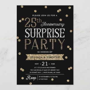 25th Anniversary Glitter Confetti Surprise Party Invitation