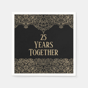25th Anniversary Gold Lace On Black  Napkin
