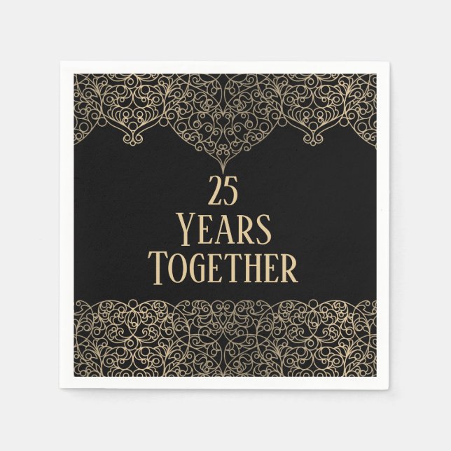 25th Anniversary Gold Lace On Black  Napkin (Front)