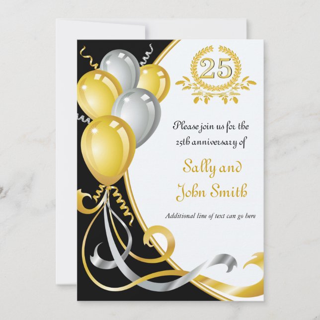 25th Anniversary Gold & Silver Birthday Invitation (Front)