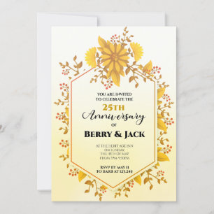 25th Anniversary Golden Harvest Yellow Sunflowers Invitation