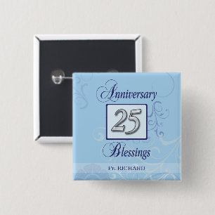 25th Anniversary in Blue and Silver 15 Cm Square Badge