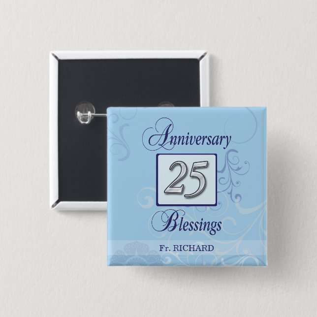 25th Anniversary in Blue and Silver 15 Cm Square Badge (Front & Back)