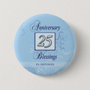 25th Anniversary in Blue and Silver 6 Cm Round Badge