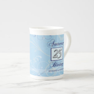25th Anniversary in Blue and Silver Bone China Mug