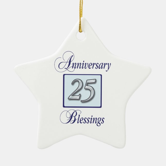 25th Anniversary in Blue and Silver Ceramic Tree Decoration (Front)