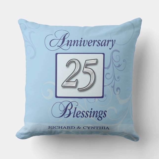 25th Anniversary in Blue and Silver Cushion (Front)
