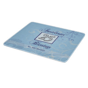 25th Anniversary in Blue and Silver Cutting Board